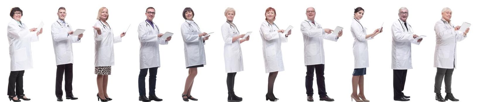 group of doctors with clipboard isolated on white background