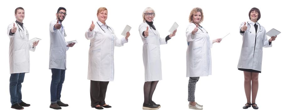 group of doctors with clipboard isolated on white background