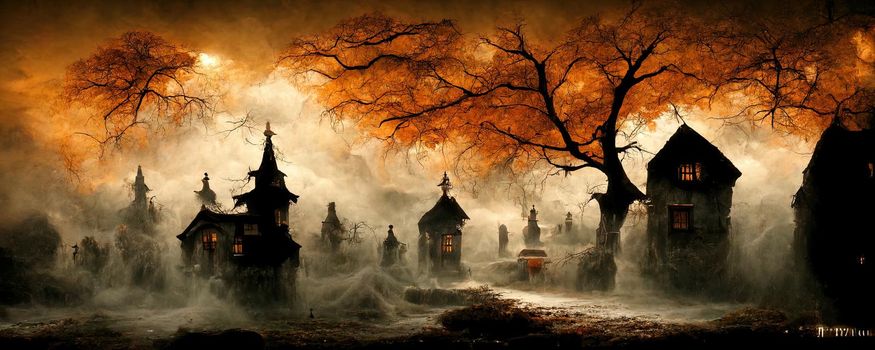 panorama of the cemetery as an illustration on the theme of the holiday Halloween.