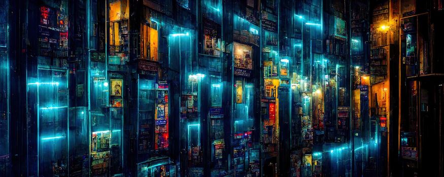 abstract urban neon landscape in futuristic style.