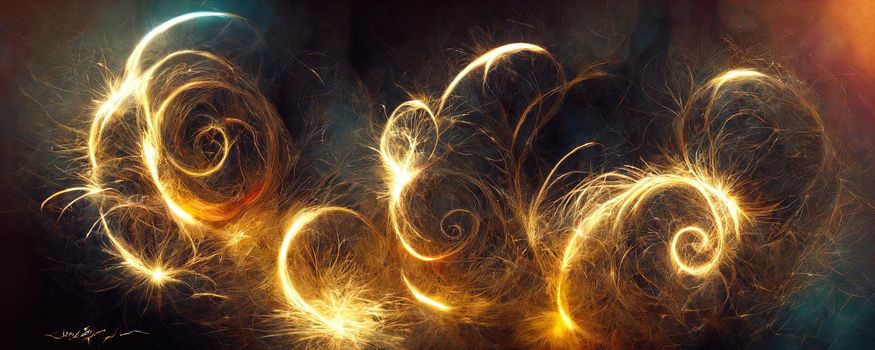 golden sparks in the form of swirls on a black background.