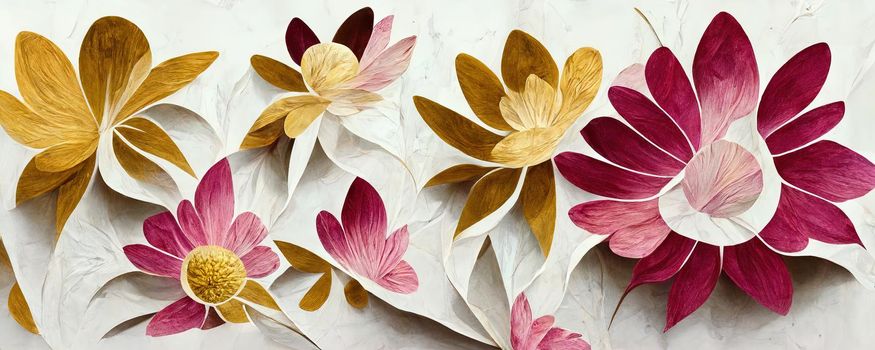 paper garden flowers on a white background in yellow and red.