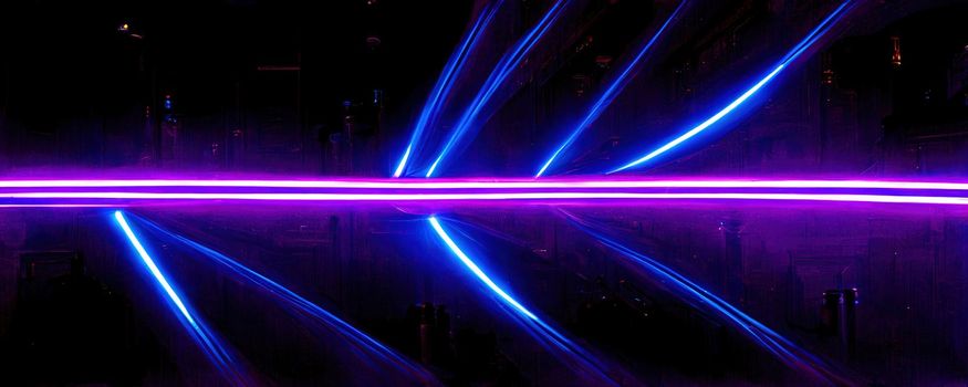 abstract neon lines in blue and purple tones on a black background.