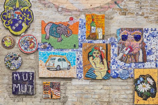 Copenhagen, Denmark, May, 2022: Mosaics in the Free City of Christiania.