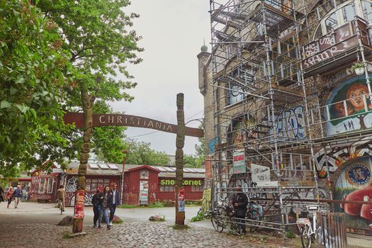 Copenhagen, Denmark, May, 2022: Entrance to the Free City of Christiania.