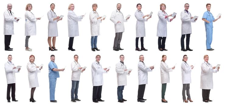 group of doctors with clipboard isolated on white background