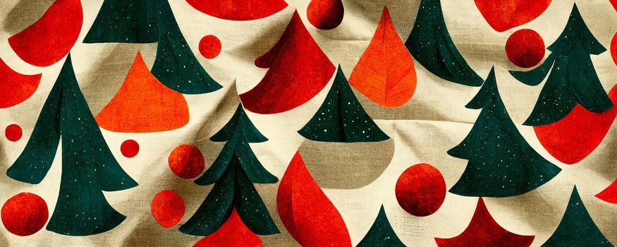 fabric texture with new year pattern of christmas trees.