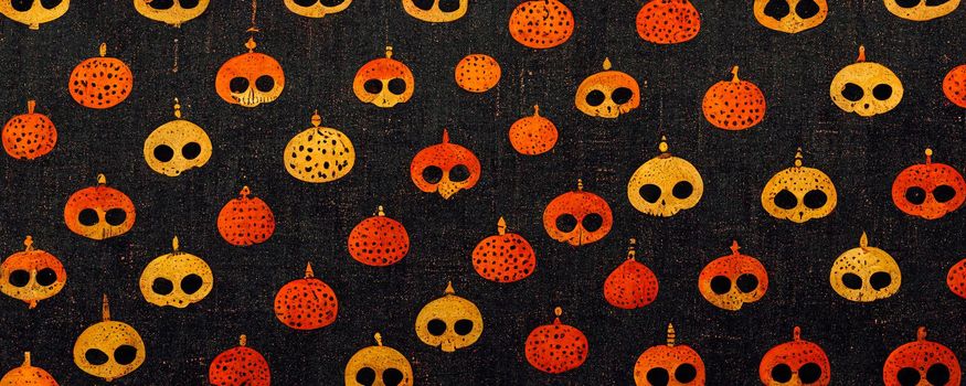black background with orange and yellow pumpkins in the form of a pattern.