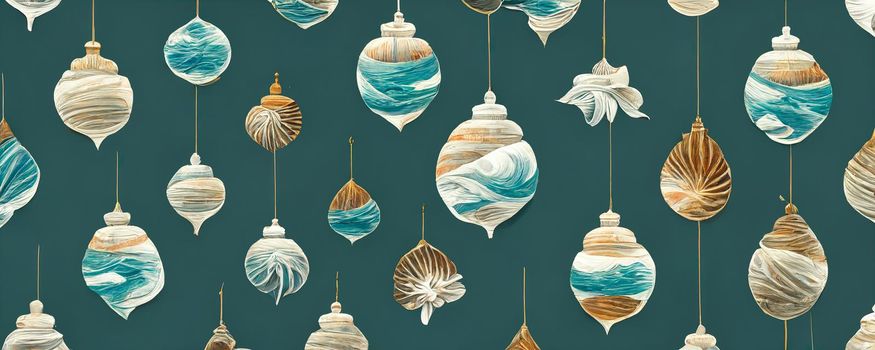 abstract illustration with seashells on a turquoise background.