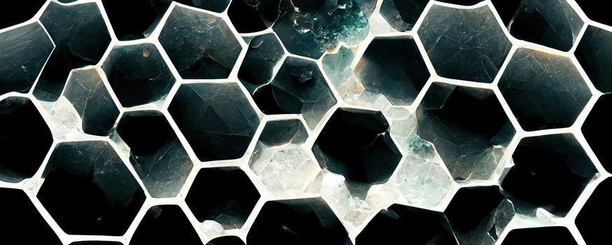 geometric pattern of black and white honeycombs as a background.