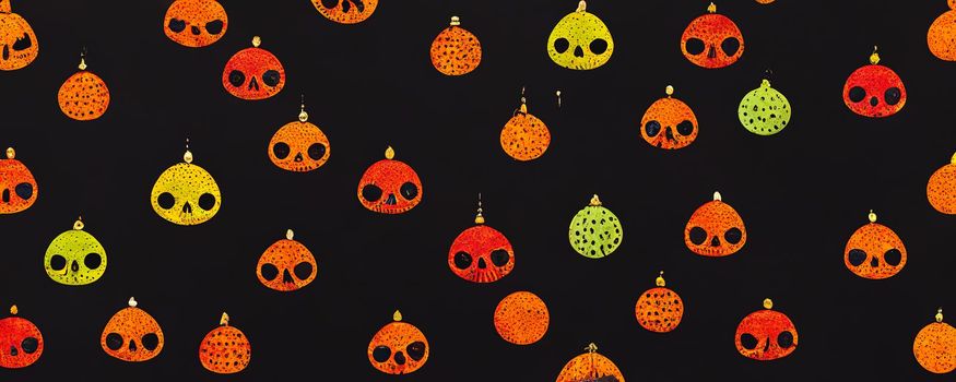 abstract drawing in the style of Halloween with pumpkins on a black background.