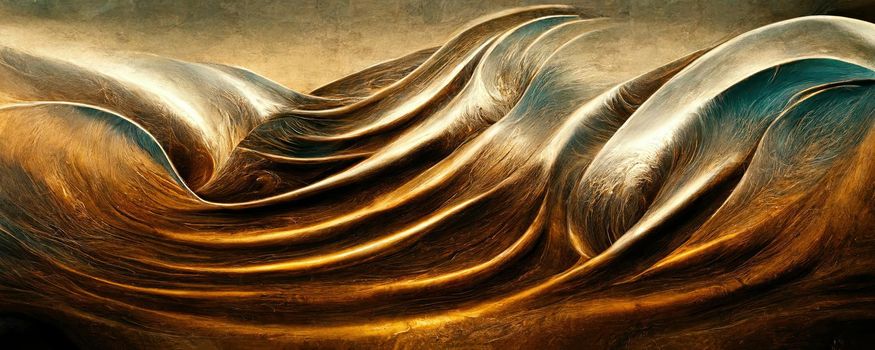illustration of golden lines reminiscent of embossed leather and sea waves.