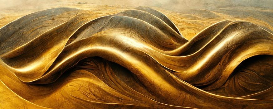 lines resembling waves of gold color abstract art drawing.