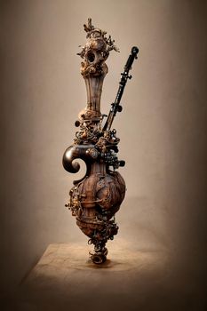 Baroque sculpture of bagpipe, 3d illustration