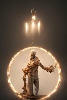 Abstract baroque sculpture of man of light,3d illustration