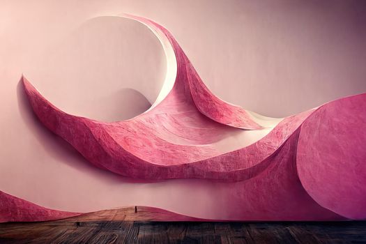 Abstract pink background, wavy fashion wallpaper, 3d illustration