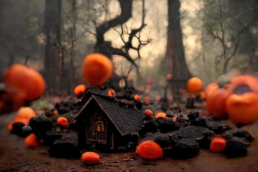 Black and orange house with Halloween theme, 3d illustration