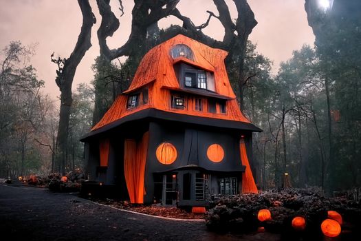 Black and orange house with Halloween theme, 3d illustration