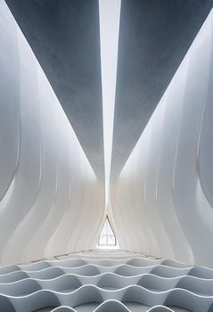 Interior shot of a modern contemporary futuristic chapel, 3d illustration