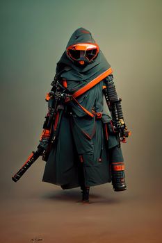 Modern ninja from the future, 3d illustration