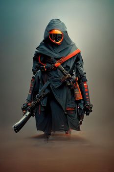 Modern ninja from the future, 3d illustration