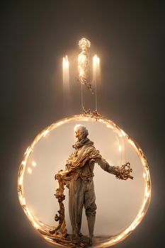 Abstract baroque sculpture of man of light,3d illustration