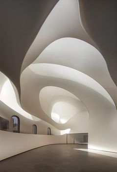 Interior shot of a modern contemporary futuristic chapel, 3d illustration