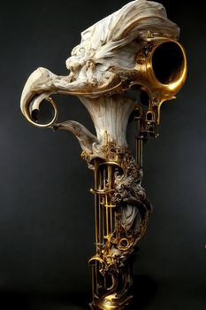 Picture of baroque trumpet sculpture, intricate details,3D illustration