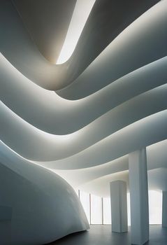 Interior shot of a modern contemporary futuristic chapel, 3d illustration