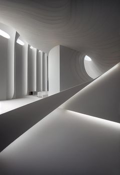 Interior shot of a modern contemporary futuristic chapel, 3d illustration