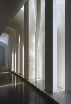 Interior shot of a modern contemporary futuristic chapel, 3d illustration