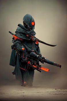 Modern ninja from the future, 3d illustration