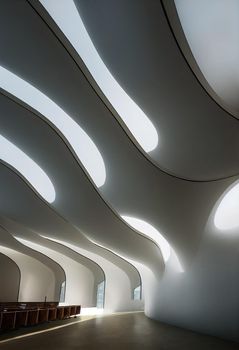 Interior shot of a modern contemporary futuristic chapel, 3d illustration