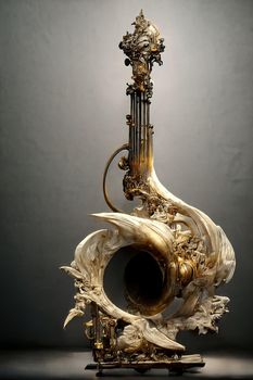 Picture of baroque trumpet sculpture, intricate details,3D illustration