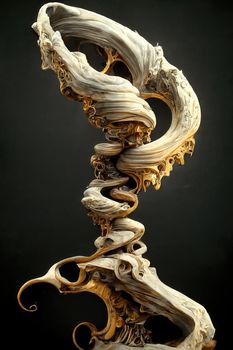 Twisted abstract baroque sculpture, 3d render