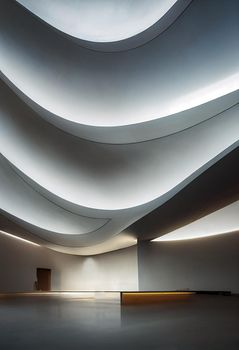 Interior shot of a modern contemporary futuristic chapel, 3d illustration