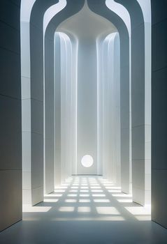 Interior shot of a modern contemporary futuristic chapel, 3d illustration