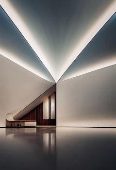 Interior shot of a modern contemporary futuristic chapel, 3d illustration