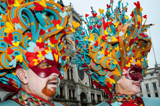 VENICE, ITALY - Febrary 7 2018: The masks of the Venice carnival 2018