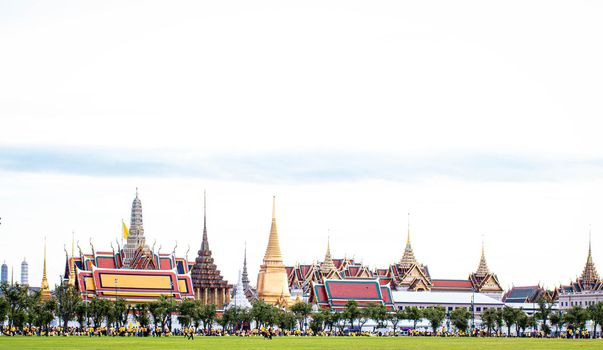 2020 November 01 Bangkok Thailand wearing yellow shirts and Foreigner  rally in support of monarchy at Grand Palace