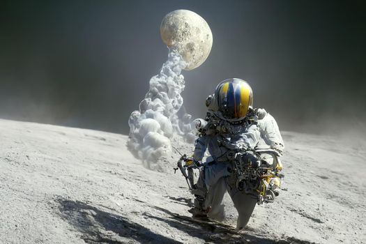 Man going on the moon, 3d illustration