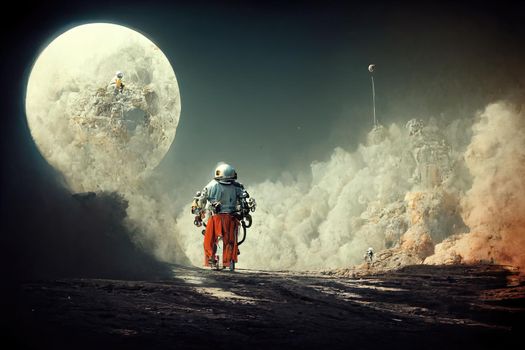 Man going on the moon, 3d illustration