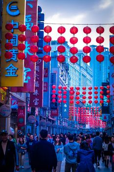 Guangzhou, China December 2019  Shangxiajiu Pedestrian . commercial pedestrian street in Liwan District . main shopping district of the city . a major tourist attraction.