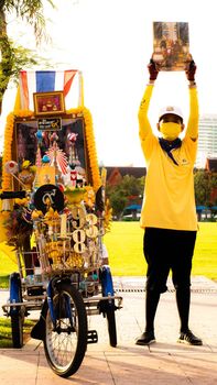 2020 November 01 Bangkok Thailand wearing yellow shirts rally in support of monarchy