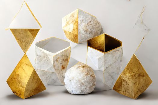 Abstract primitive shapes made of marble, 3d illustration