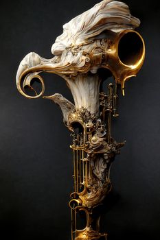 Picture of baroque trumpet sculpture, intricate details,3D illustration