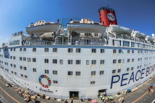 Luxury vessel (Peace boat) anchored at Yokohama Port. Shooting Location: Yokohama-city kanagawa prefecture