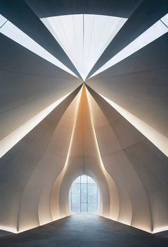 Interior shot of a modern contemporary futuristic chapel, 3d illustration