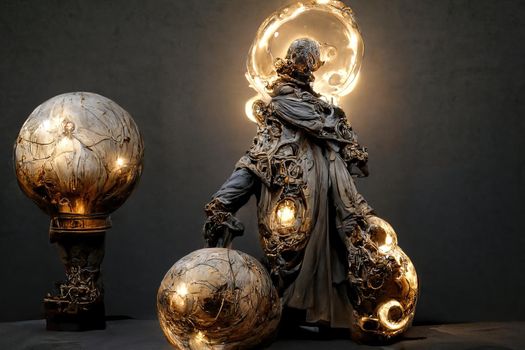 Abstract baroque sculpture of man of light,3d illustration