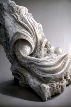 Abstract marble baroque sculpture, 3d illustration